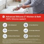 Advanced Silicone 2® Kitchen & Bath Sealant is 100% waterproof, 10 year mold free, has 40% more flexibility, 5x stronger adhesion, is 30 minute rain ready, and shrink & crack proof.