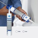 Image of GE Siliconized Acrylic Painter's Pro caulk, white, being applied to a wall; also available in clear.