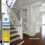 Photo of a staircase and hallway with labeled applications for Siliconized Acrylic Painter’s Pro Quick Dry sealant.