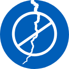 Image of an icon representing crack and shrink resistance, with a broken line in a circle.