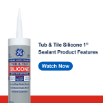 Image of GE Tub & Tile Silicone 1 sealant cartridge with Watch Now for product features video.