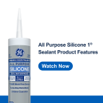 Image of GE All Purpose Silicone 1 sealant tube with Watch Now for product features video.
