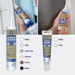 Advanced Silicone 2® Window & Door Sealant is available in cartridge size, in colors white, clear, light grey, almond, brown, and black. The squeeze tube size is available in white and clear.