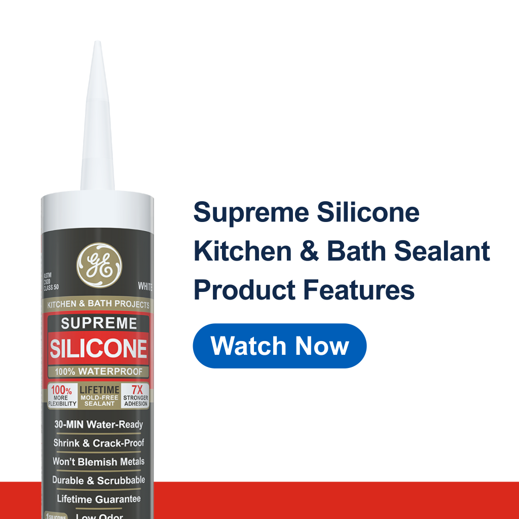 Image of Supreme Silicone Kitchen & Bath Sealant with Watch Now for product features video.