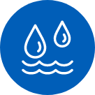 Image of a weatherproof icon featuring two water droplets and waves, indicating water resistance.