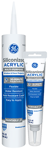 Image of Siliconized Acrylic sealant products in various sizes for window and door applications.