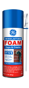 Image of insulating foam can for gaps and cracks with a nozzle, labeled for up to 1-inch size.