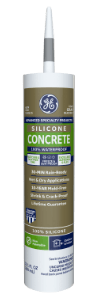 Image of a light gray silicone concrete sealant tube, 100% waterproof and mold-free for 10 years.