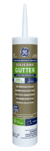 Image of GE Silicone Gutter sealant in a tube, waterproof and weatherproof, for gutter sealing projects.