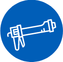Image of a caulking gun icon in blue on a white background, representing sealant application tools.