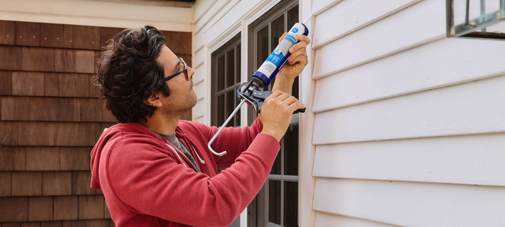 A window waterproofed with silicone sealant.
