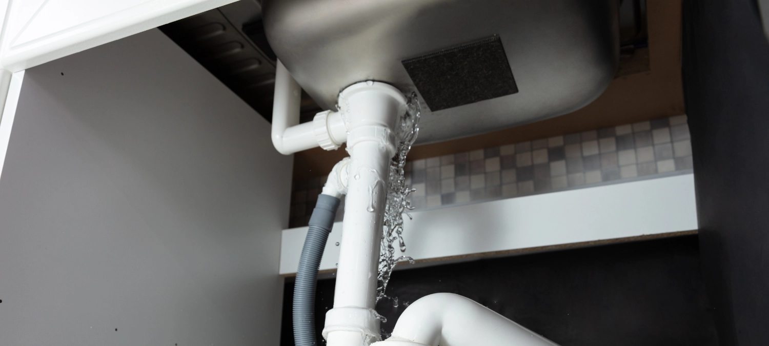 Water leaks from a poorly sealed kitchen sink.