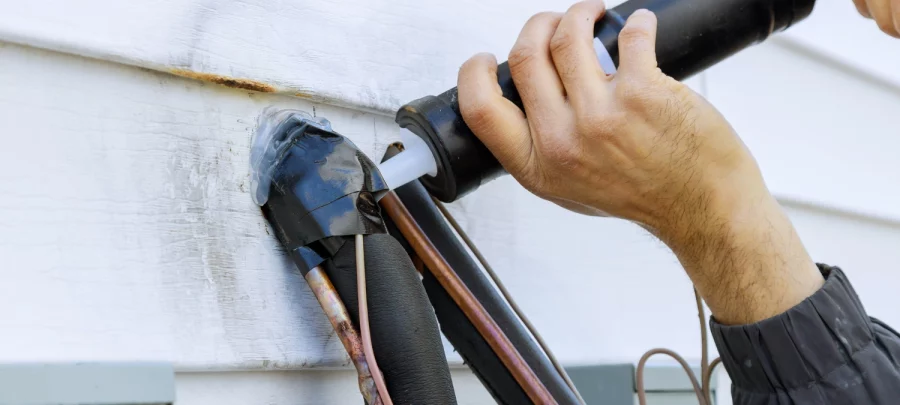 A photo of an exposed, sealed utility pipe