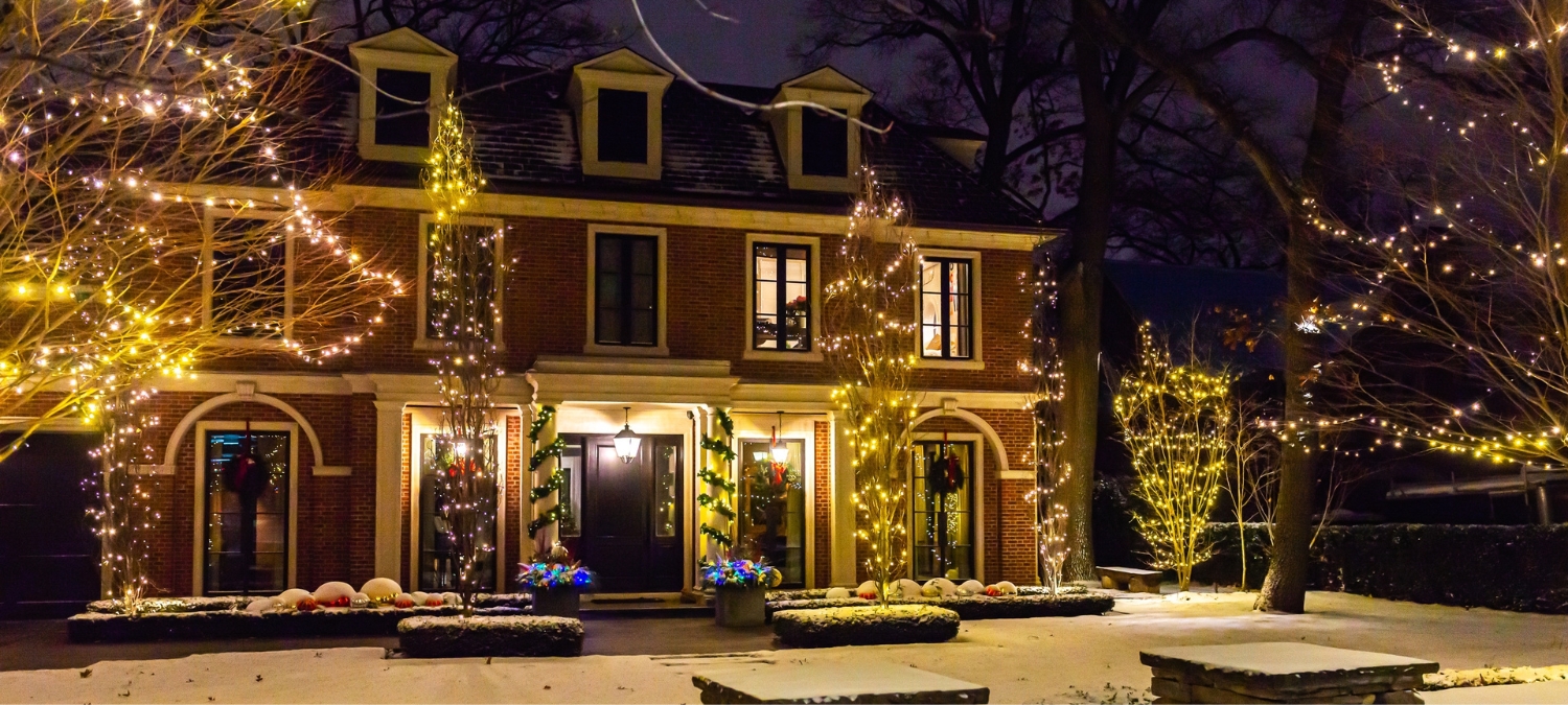 Christmas lights on the exterior of a house.
