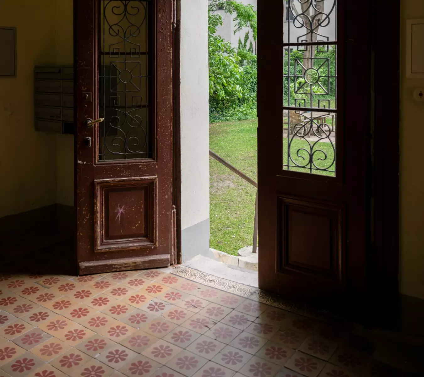 Older exterior door threshold.